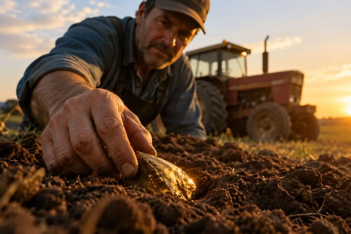 Trabajaba con su tractor, detectó algo que brillaba en la tierra y lo que encontró le cambió la vida para siempre
