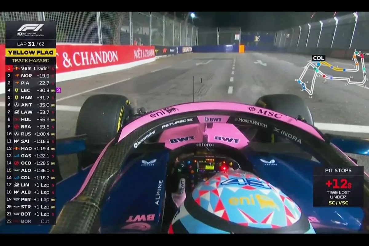 Colapinto abandonó en el GP de Singapur por un problema de transmisión