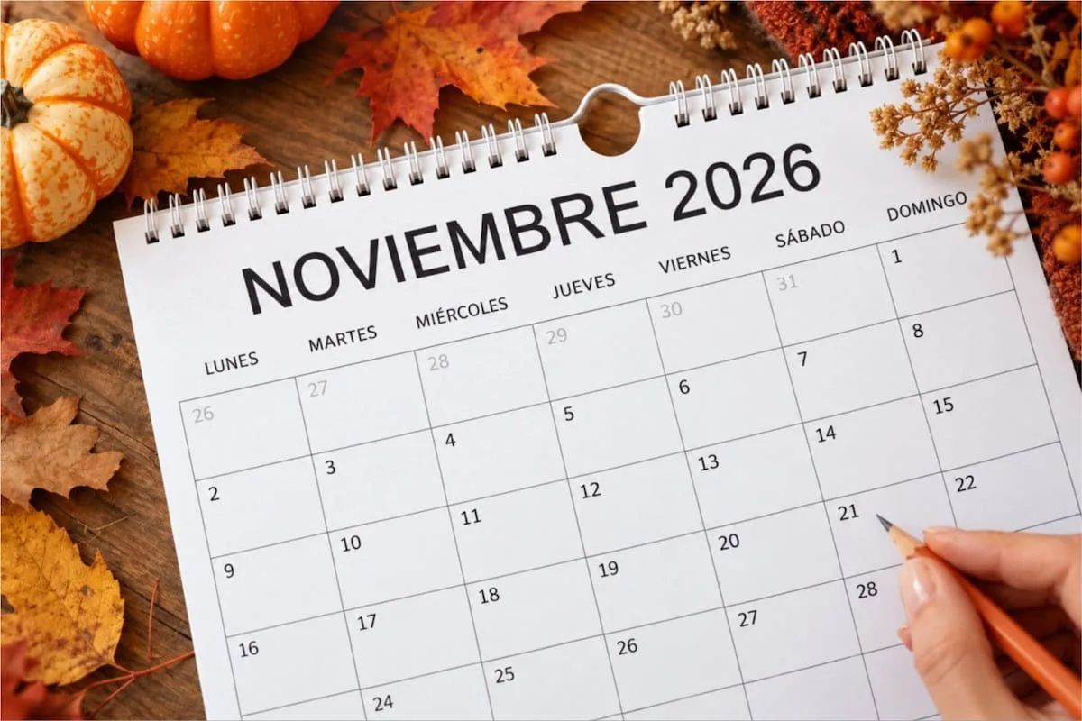 Calendario de noviembre 2026 para imprimir: feriados, asuetos por el papa y fines de semana largos