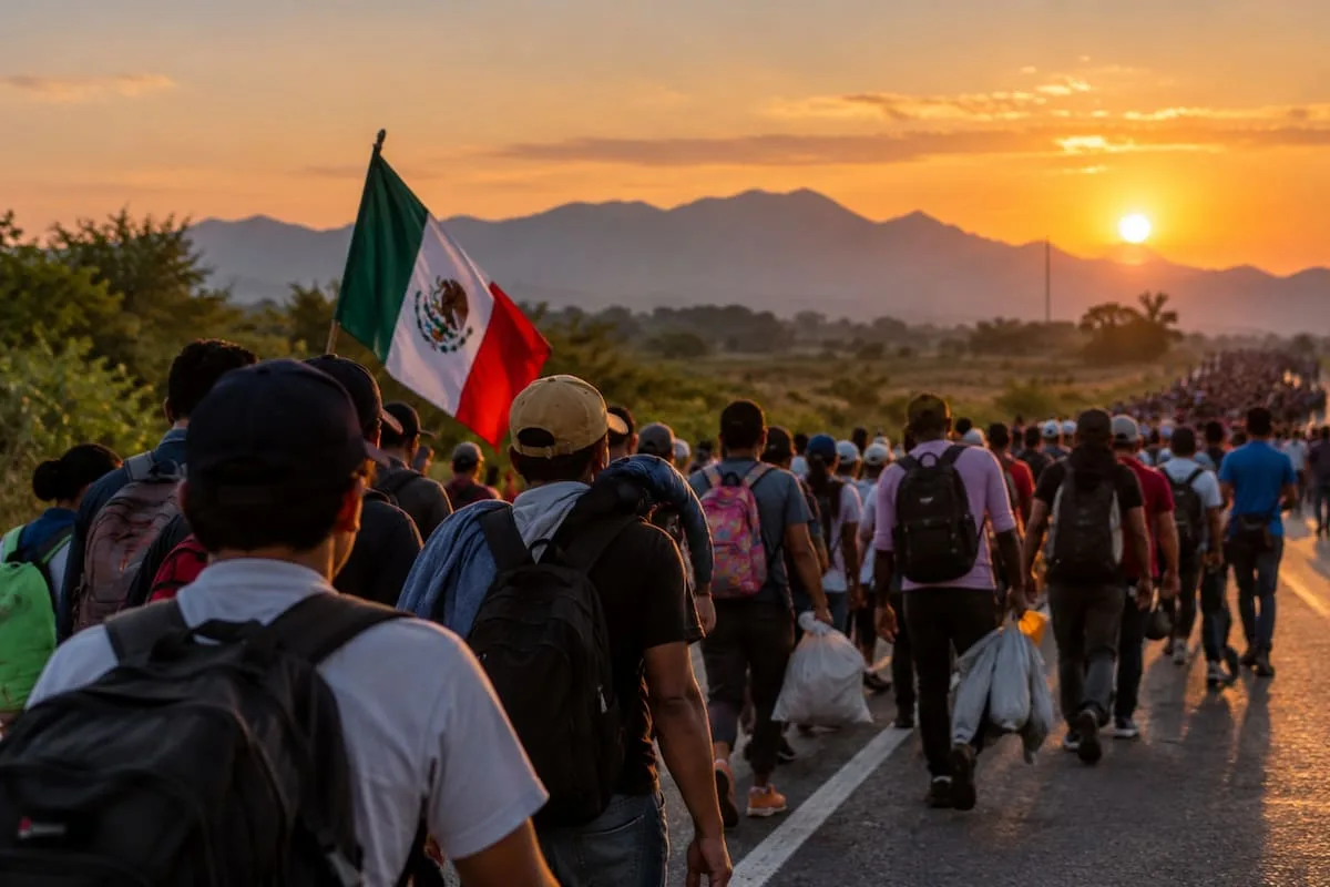 Caravana de 600 migrantes sale de Chiapas y pide a Sheinbaum permiso para cruzar México