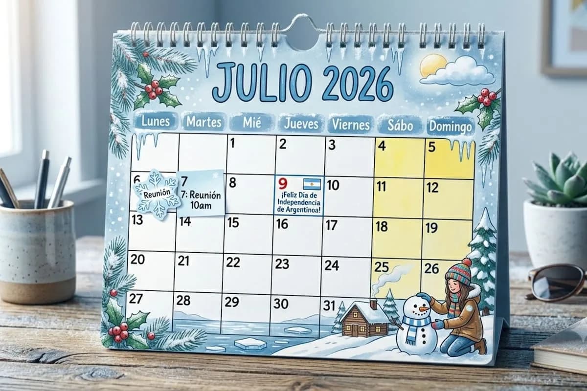 Calendario de julio 2026 para imprimir: feriados y vacaciones de invierno